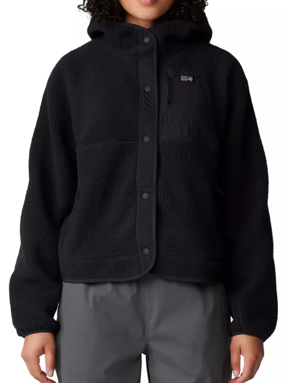 Mountain Hardwear HiCamp Button-Up Black Hooded Fleece Jacket Women’s L